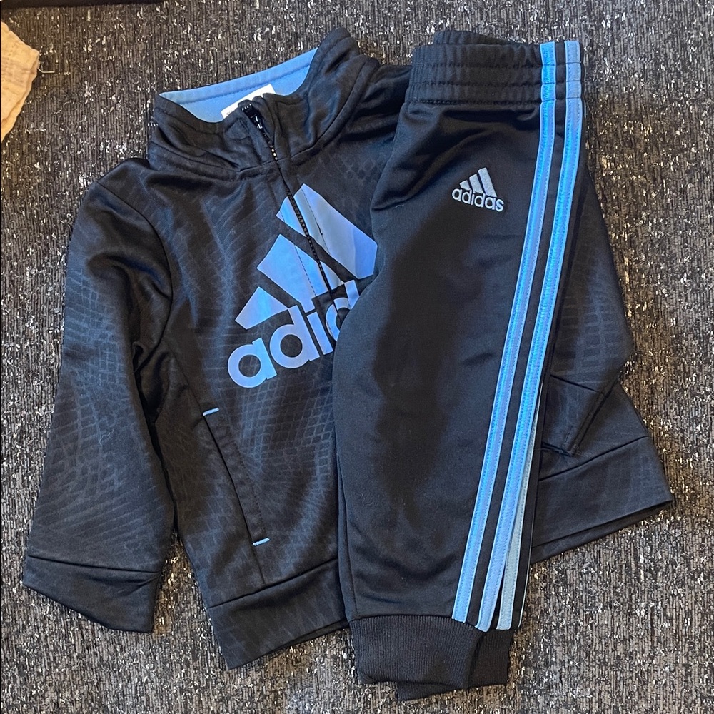 Adidas Kids Black Joggers with Blue Stripes